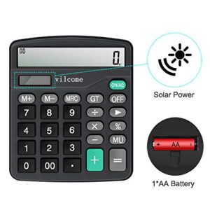 Calculator,Vilcome 12-Digit Solar Battery Office Calculator with Large LCD Display Big Sensitive Button, Dual Power Desktop Calculators (Black)