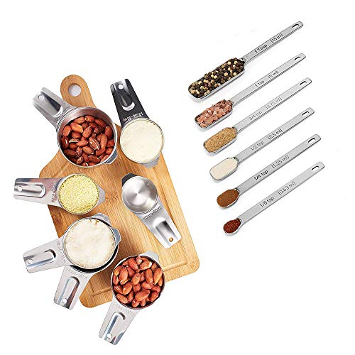 Stainless Steel Measuring Spoons and Cups Combo, Set of 13 Pieces, Stackable Set,Silver