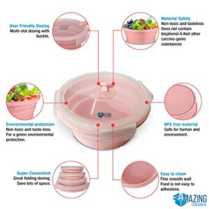 Silicone Collapsible Food Storage Container with Airtight Lid and Air Vent-4 Pack Foldable Meal Prep Round Lunch Box for Kitchen,Stackable & space saving,Microwave,Dishwasher and Freezer Safe (Pink)