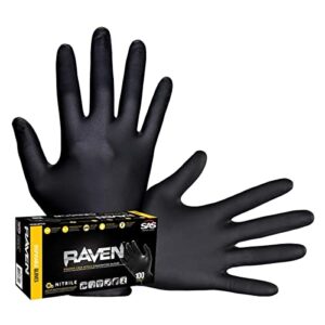 sas safety 66518 raven powder-free disposable black nitrile 6 mil gloves, large, 100 gloves by weight(pack of 1)
