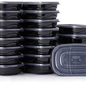 Rubbermaid TakeAlongs Food Storage Divided Base, 3.7 Cup, Set of 22 (44 Pieces Total) | Meal Prep Containers Bento Box Style, 22-Pack, Black