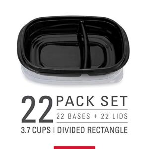 Rubbermaid TakeAlongs Food Storage Divided Base, 3.7 Cup, Set of 22 (44 Pieces Total) | Meal Prep Containers Bento Box Style, 22-Pack, Black