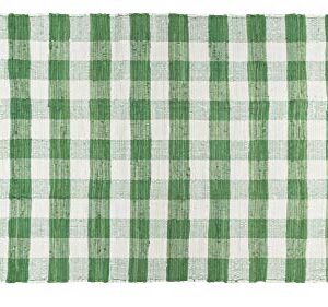 GLAMBURG Cotton Reversible Area Rug 3' x 5' Farmhouse Floor Mat, Handwoven Washable Carpet Checkered Plaid Rug for Front Porch Living Room Kitchen Bedroom - Green White