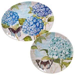 cerified international hydrangea garden 2-piece melamine platter, set, multicolored