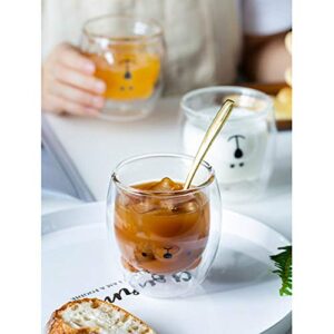 Bear Mug Cute Mugs Glass Double Wall Insulated Glass Espresso Cup, Kawaii Cup, Coffee Cup, Tea Cup, Milk Cup, Best Gift for Women Office and Personal Birthday Christmas (Bear)