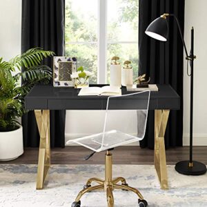 inspired home zosia desk - 2 drawers | black/gold