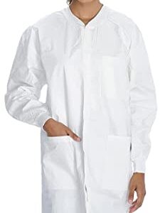 AMZ Medical Supply Disposable Lab Coats for Adults Small, White Medical Disposable Clothing 10 Pack, Splash-Proof SMS 40 GSM Lab Coats Disposable with Long Sleeves, Knit Collar, Cuffs, 3 Pockets