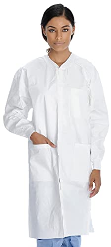 AMZ Medical Supply Disposable Lab Coats for Adults Small, White Medical Disposable Clothing 10 Pack, Splash-Proof SMS 40 GSM Lab Coats Disposable with Long Sleeves, Knit Collar, Cuffs, 3 Pockets