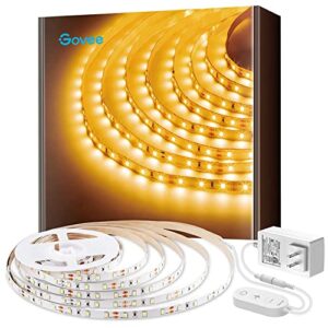 govee warm white led strip lights, bright 300 leds, 3000k dimmable light strip 16.4ft with control box, led lights for bedroom, kitchen cabinets, living room, etl listed adapter included