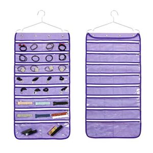 anizer dual sided hanging jewelry organizer with hanger for closet necklace earrings bracelet ring travel holder (56 zippered clear pockets purple)