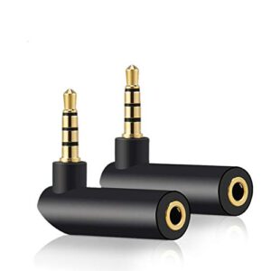 3.5mm angle male to female audio adapter, 90 degree right angle gold-plated trs stereo jack plug aux connector compatible with headset, tablets, mp3 players, game controller, speakers(2 pack)
