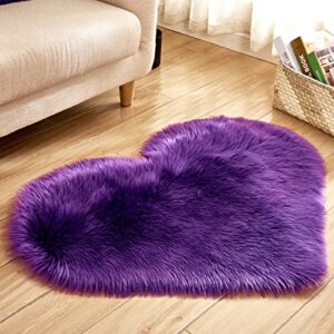 nuxn 40 x 50cm heart shape faux sheepskin rug soft long plush fluffy shaggy carpet area mats rugs bedroom sofa decorative floor carpet (purple) 1