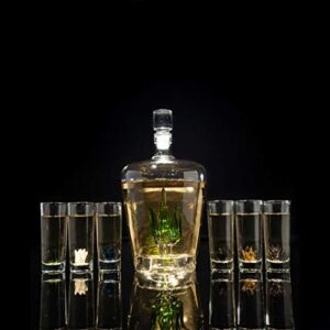 Tequila Decanter Tequila Glasses Set with Agave Decanter and 6 Agave Sipping Shot Glass, Perfect for Gifts for Tequila Lovers, 25 Ounce Bottle, 3 Ounce Tequila Party Decorations Cinco De Mayo (Agave)