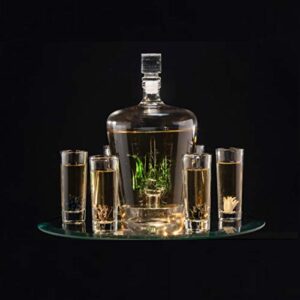 Tequila Decanter Tequila Glasses Set with Agave Decanter and 6 Agave Sipping Shot Glass, Perfect for Gifts for Tequila Lovers, 25 Ounce Bottle, 3 Ounce Tequila Party Decorations Cinco De Mayo (Agave)