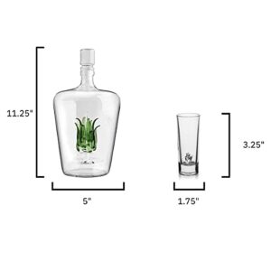 Tequila Decanter Tequila Glasses Set with Agave Decanter and 6 Agave Sipping Shot Glass, Perfect for Gifts for Tequila Lovers, 25 Ounce Bottle, 3 Ounce Tequila Party Decorations Cinco De Mayo (Agave)