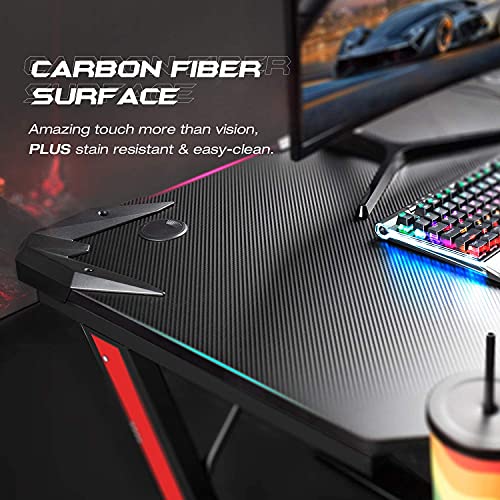 Homall Gaming Desk, Computer and Gaming Table Z Shaped for Pc, Workstation, Home, Office with Carbon Fiber Surface Cup Holder and Headphone Hook (44 inch, Black)