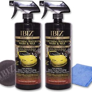 IBIZ® Waterless 64oz Car Wash and Wax – PREMIUM USA Made w/ Carnauba Wax – Non-Abrasive Formula w/ UV & Acid Rain Protection – Clean & Shine Your Car, SUV, Truck, RV or Boat – Best Value