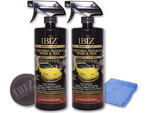 IBIZ® Waterless 64oz Car Wash and Wax – PREMIUM USA Made w/ Carnauba Wax – Non-Abrasive Formula w/ UV & Acid Rain Protection – Clean & Shine Your Car, SUV, Truck, RV or Boat – Best Value