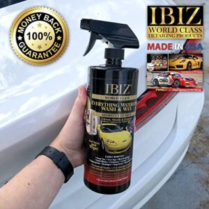 IBIZ® Waterless 64oz Car Wash and Wax – PREMIUM USA Made w/ Carnauba Wax – Non-Abrasive Formula w/ UV & Acid Rain Protection – Clean & Shine Your Car, SUV, Truck, RV or Boat – Best Value