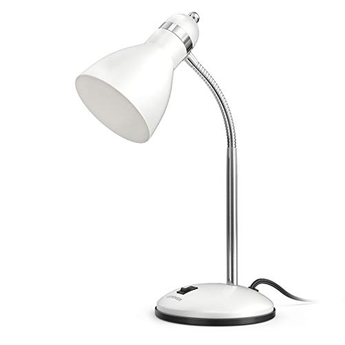 LEPOWER Metal Desk Lamp, Adjustable Goose Neck Table Lamp, Eye-Caring Study Desk Lamps for Bedroom, Study Room and Office (White)