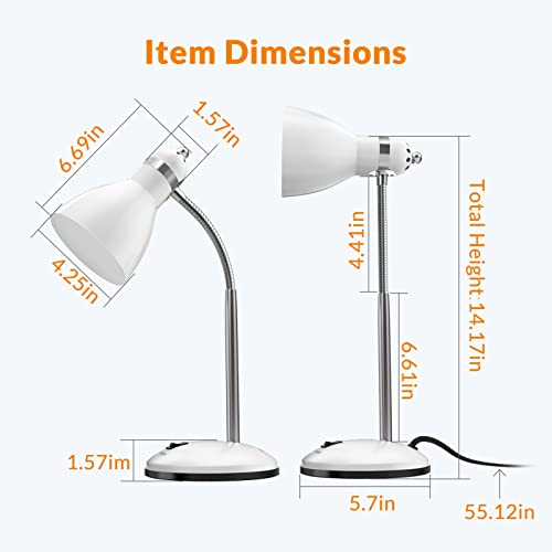 LEPOWER Metal Desk Lamp, Adjustable Goose Neck Table Lamp, Eye-Caring Study Desk Lamps for Bedroom, Study Room and Office (White)