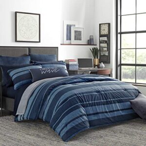 nautica - queen comforter set, cotton reversible bedding with matching shams, stylish home decor (longpoint blue, queen)