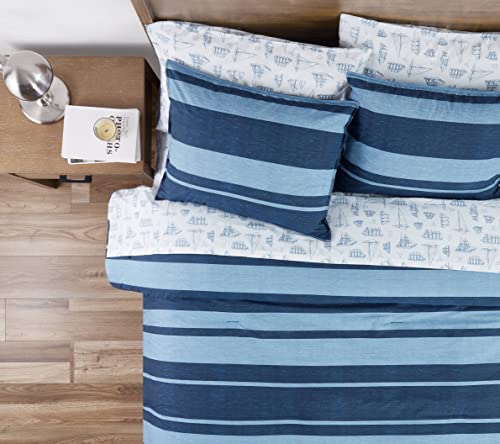 Nautica - Queen Comforter Set, Cotton Reversible Bedding with Matching Shams, Stylish Home Decor (Longpoint Blue, Queen)