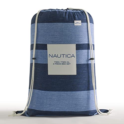 Nautica - Queen Comforter Set, Cotton Reversible Bedding with Matching Shams, Stylish Home Decor (Longpoint Blue, Queen)