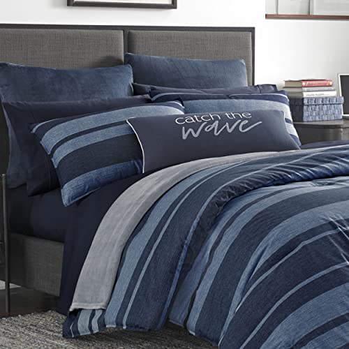 Nautica - Queen Comforter Set, Cotton Reversible Bedding with Matching Shams, Stylish Home Decor (Longpoint Blue, Queen)