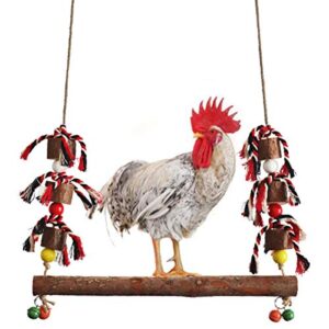 Large Chicken Swing Natural Wooden Colorful Chicken Toys for Hens Handmade Chewing Swing Toys with Bells for Bird Parrot Pet Trainning