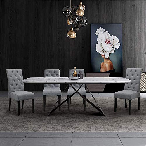 HomeSailing Modern 2 Grey Dining Room Chairs Set Only Kitchen Chairs Button Tufted with Fabric Upholstered Padded for Accent Restaurant with Solid Black Legs