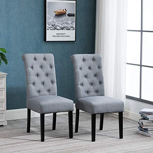 HomeSailing Modern 2 Grey Dining Room Chairs Set Only Kitchen Chairs Button Tufted with Fabric Upholstered Padded for Accent Restaurant with Solid Black Legs