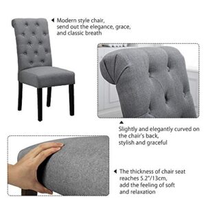 HomeSailing Modern 2 Grey Dining Room Chairs Set Only Kitchen Chairs Button Tufted with Fabric Upholstered Padded for Accent Restaurant with Solid Black Legs