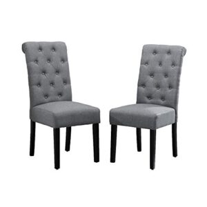 HomeSailing Modern 2 Grey Dining Room Chairs Set Only Kitchen Chairs Button Tufted with Fabric Upholstered Padded for Accent Restaurant with Solid Black Legs