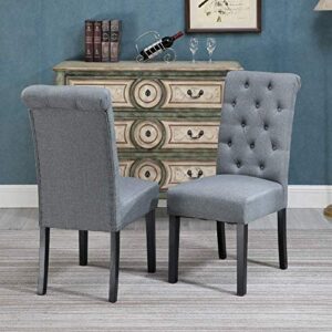 HomeSailing Modern 2 Grey Dining Room Chairs Set Only Kitchen Chairs Button Tufted with Fabric Upholstered Padded for Accent Restaurant with Solid Black Legs