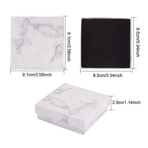 BENECREAT 8 Pack Kraft Square Cardboard Jewelry Boxes Marble White Necklace Pendant Box for Jewelry Set, 3.58x3.58x1.14 Inches