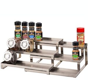 alhom spice rack organizer for cabinet/wall mount/countertop/pantry - 3 tier expandable spice shelf - stainless steel