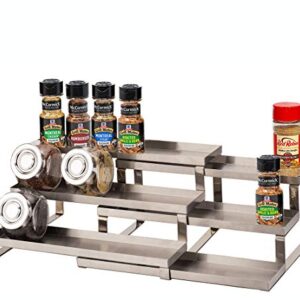 ALhom Spice Rack Organizer for Cabinet/Wall Mount/Countertop/Pantry - 3 Tier Expandable Spice Shelf - Stainless Steel