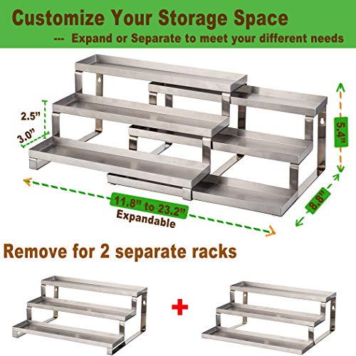 ALhom Spice Rack Organizer for Cabinet/Wall Mount/Countertop/Pantry - 3 Tier Expandable Spice Shelf - Stainless Steel