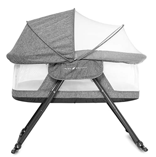 Baby Delight Slumber Deluxe Rocking Bassinet, Portable Baby Bassinet, Removable Canopy, Charcoal Tweed