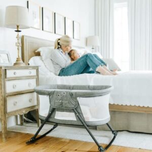 Baby Delight Slumber Deluxe Rocking Bassinet, Portable Baby Bassinet, Removable Canopy, Charcoal Tweed