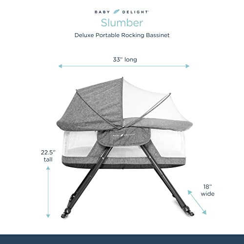 Baby Delight Slumber Deluxe Rocking Bassinet, Portable Baby Bassinet, Removable Canopy, Charcoal Tweed