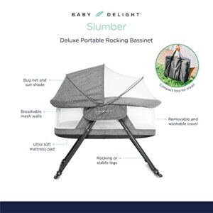 Baby Delight Slumber Deluxe Rocking Bassinet, Portable Baby Bassinet, Removable Canopy, Charcoal Tweed