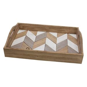 Stonebriar Rectangle Multicolor Chevron Wood Serving Tray with Handles, 18" x 12"