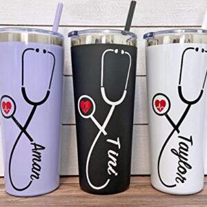 22 oz Nurse Personalized Stainless Steel Tumbler with Custom Stethoscope Vinyl Decal by Avito - Includes Straw and Lid - Nurse RN - Nurse Gift