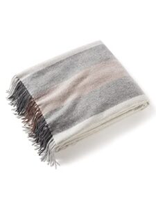 state cashmere multicolored throw blanket with decorative fringe - ultra soft striped accent blanket for couch, sofa & bed made with 100% inner mongolian cashmere - (grey/black/brown, 70"x50")