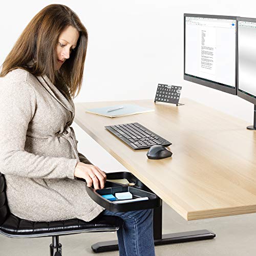 VIVO Black Adjustable Under Desk Mounted Pencil Drawer with Mouse Platform, Storage Tray Office Desk Organizer with Swivel, DESK-AC05M