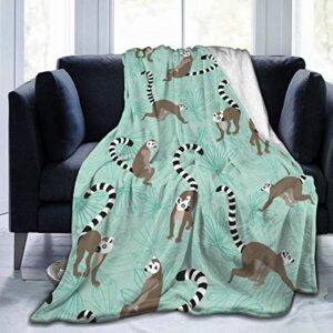 delerain flannel blanket cute lemurs lightweight cozy bed blanket soft throw blanket fits couch sofa suitable for all season 60"x80" for kids women men