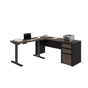 bestar connexion l-shaped standing desk with pedestal, 72w, antigua & black