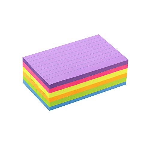 Early Buy Lined Sticky Notes with Lines 3x5 Self-Stick Notes 6 Bright Color 6 Pads, 70 Sheets/Pad